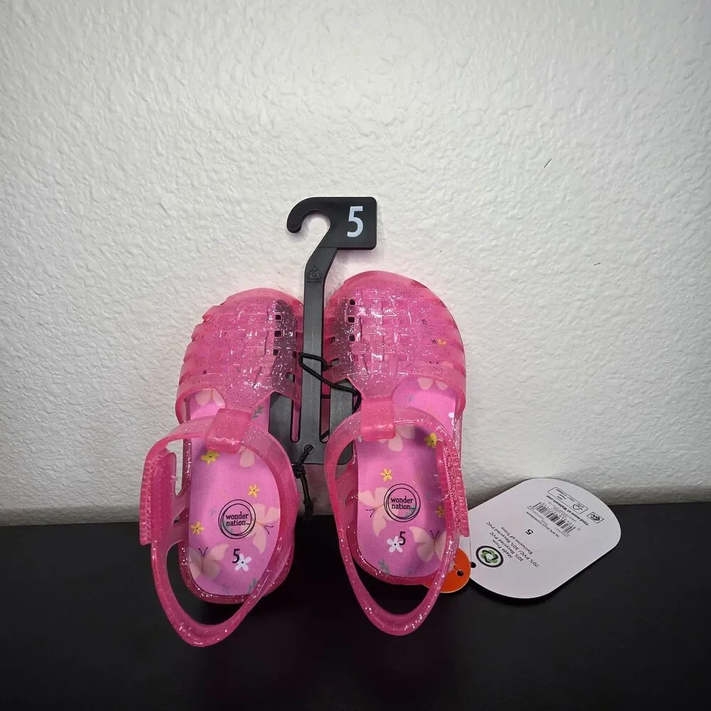 Wonder Nation Baby Girls Pink Glitter Jelly Sandals Size 5 NWT